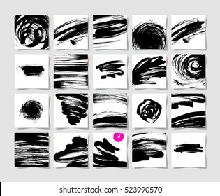 set of 20 black ink brushes grunge square pattern, hand drawing background collection for your design, brush strokes element vector illustration 