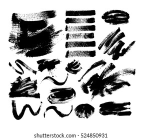 set of 20 black ink hand drawing brushes collection isolated on white background for your design, brush strokes element vector illustration