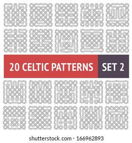 Set of 20 black and white Celtic seamless patterns with samples in swatches