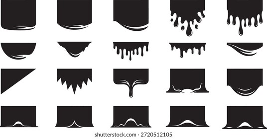A set of 20 black and white graphics depicting various paint drip and distressed effects on a plain white background