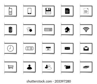 Set of 20 black and white icons in bookmark design