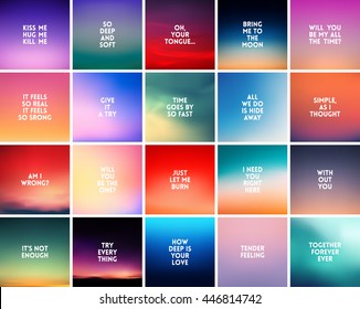 Set 20 blurred backgrounds  With various love quotes relationship man woman  Sunset   sunrise sea blurred background