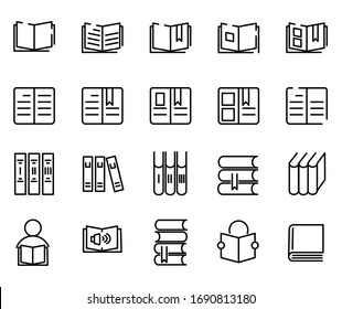 Set of 20 book thin line icons. High quality pictograms of read. Modern outline style icons collection. 
