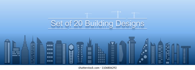 Set of 20 Building Designs,Vector.