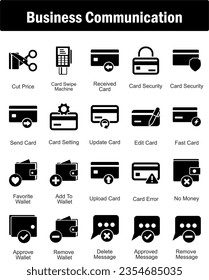 A set of 20 business icons as cut price, card swipe machine, received card