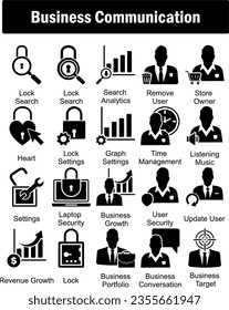 A set of 20 business icons as lock search, search analytics, remove user