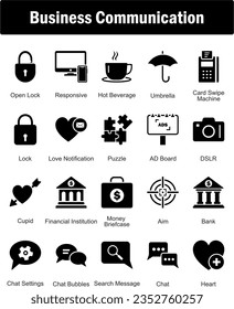 A set of 20 Business icons as open lock, responsive, hot beverage