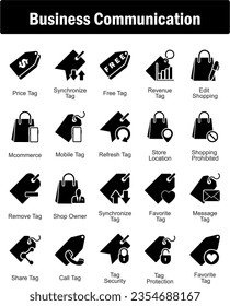 A set of 20 business icons as price tag, synchronize tag, free tag