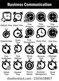 Un conjunto de 20 iconos de negocio como tiempo de actualización, tiempo de uso compartido, ingresos por tiempo