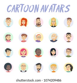 Set of 20 cartoon avatars. Characters with different emotions.