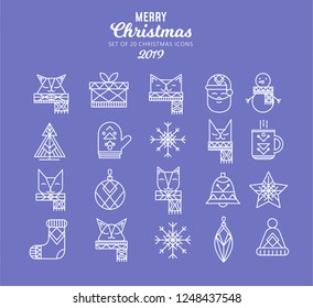 Set of 20 christmas icons. Vector illustration. Design for Christmas and new year celebration.