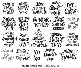 set of 20 Christmas lettering quotes isolated on white background. Good for greeting cards, posters, prints, invitations, stickers, tags, labels, banners, etc. EPS 10
