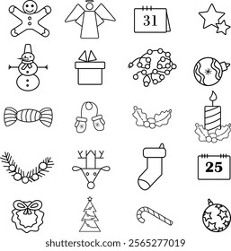 Set of 20 christmas outline icons. New year holiday set of web icons in line style for web and mobile app. Vector illustration