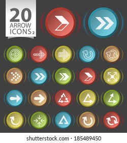 Set of 20 Circular Modern Buttons with Flat Arrow Icons on Black Background 2.