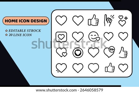 A set of 20 clean and minimal like icons in editable stroke style