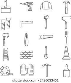 Set of 20 Construction Icons Outlined	