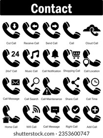 A set of 20 contact icons as cut call, receive call, send call