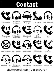 A set of 20 contact icons as favorite call, headphone notification, headphone message