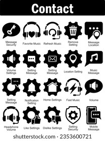 A set of 20 contact icons as message security, favorite music, refresh music