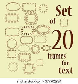 Set of 20 decorative frames for text with geometric and floral pattern