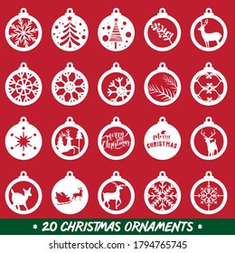 Set of 20 different Christmas ornaments, Laser - CNC Ready, Christmas Holiday Collection Set, Vector - Illustration