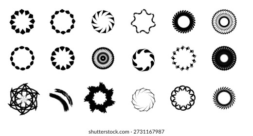 Un conjunto de 20 Formas y patrones circulares distintos, que varían en diseño y complejidad, dispuestos en filas