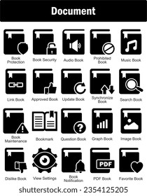 A set of 20 Document icons as book protection, book security, audio book