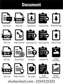 A set of 20 Document icons as document, doc file, download file