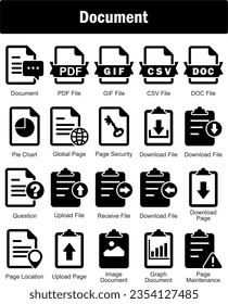 Un conjunto de 20 iconos de documento como documento, archivo pdf, archivo gif