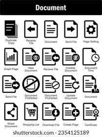 A set of 20 Document icons as duplicate copy, receive file, document