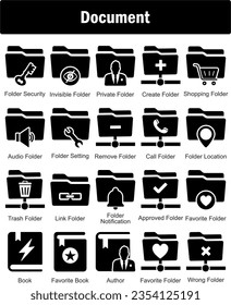 A set of 20 Document icons as folder security, invisible folder, private folder