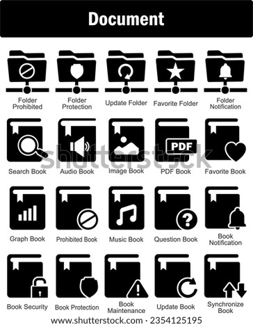 A set of 20 Document icons as folder prohibited, folder protection, update folder