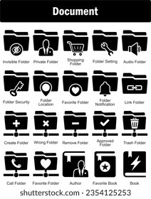 Un conjunto de 20 iconos de documento como carpeta invisible, carpeta privada, carpeta de compras