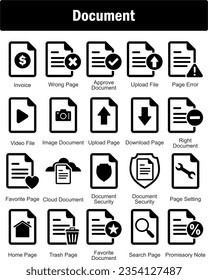 Ein Satz von 20 Dokumentsymbols wie Rechnung, falsche Seite, Dokument genehmigen