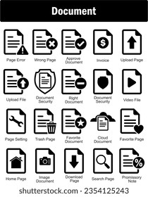 A set of 20 Document icons as page error, wrong page, approve document