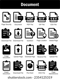 Ein Satz von 20 Dokumentsymbols als Seitensicherheit, Dokument, PDF-Datei