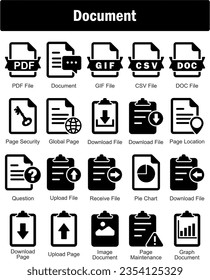 A set of 20 Document icons as pdf file, document, document, gif file