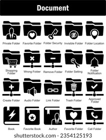Un conjunto de 20 iconos de documento como carpeta privada, carpeta favorita, seguridad de carpeta