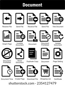 A set of 20 Document icons as receive file, send file, view document