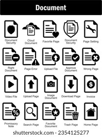 A set of 20 Document icons as document security, cloud document, favorite page
