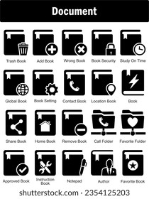 A set of 20 Document icons as trash book, add book, wrong book