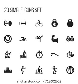 Set Of 20 Editable Active Icons. Includes Symbols Such As Heft, Platform For Winner, Executing Running And More. Can Be Used For Web, Mobile, UI And Infographic Design.