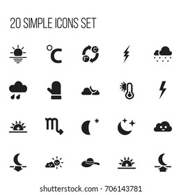 Set Of 20 Editable Air Icons. Includes Symbols Such As Lunar, Headwear, Skyless And More. Can Be Used For Web, Mobile, UI And Infographic Design.