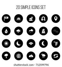 Set Of 20 Editable Air Icons. Includes Symbols Such As Timber, Crescent, Interest And More. Can Be Used For Web, Mobile, UI And Infographic Design.