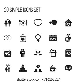 Set Of 20 Editable Amour Icons. Includes Symbols Such As Beloveds, Darling, Engagement And More. Can Be Used For Web, Mobile, UI And Infographic Design.