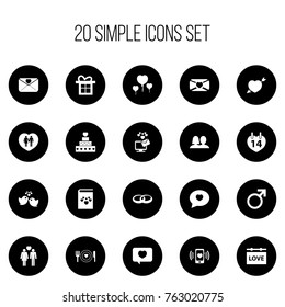 Set Of 20 Editable Amour Icons. Includes Symbols Such As Wedlock, Board, Lovers And More. Can Be Used For Web, Mobile, UI And Infographic Design.