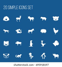 Set Of 20 Editable Animal Icons. Includes Symbols Such As Cow, Polar Animal, Polecat And More. Can Be Used For Web, Mobile, UI And Infographic Design.