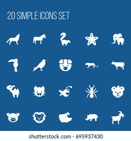 Set Of 20 Editable Animal Icons. Includes Symbols Such As Piggy, Sea Star, Skunk And More. Can Be Used For Web, Mobile, UI And Infographic Design.