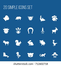 Set Of 20 Editable Animal Icons. Includes Symbols Such As Ox, Kine, Puma And More. Can Be Used For Web, Mobile, UI And Infographic Design.