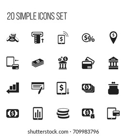 Set Of 20 Editable Banking Icons. Includes Symbols Such As Library, Currency, Decrease And More. Can Be Used For Web, Mobile, UI And Infographic Design.